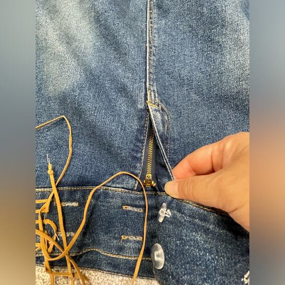 vtg Y2K 00s boho grunge western Bubblegum Long Maxi denim Skirt High Slit 5/6 - Picture 6 of 13